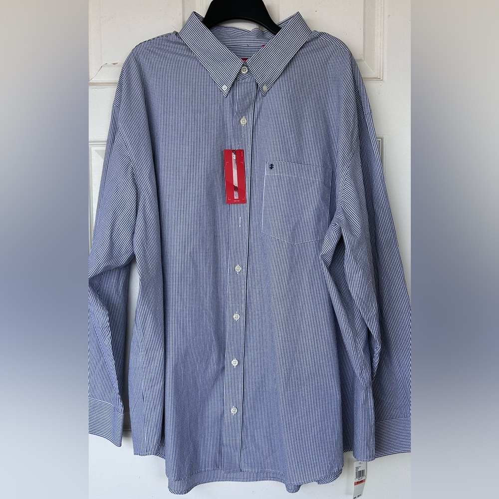 Izod Brand Men’s Button Down Shirt Check Pattern Long Sleeve Size 3XL